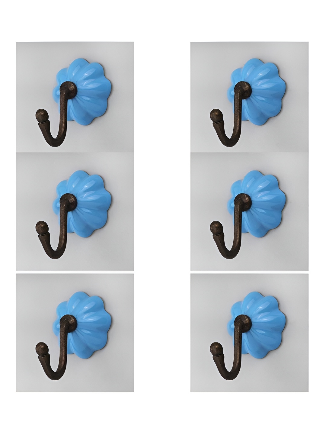 

IndianShelf Turquoise Blue & Black 6 Pieces Melon Ceramic Wall Hooks