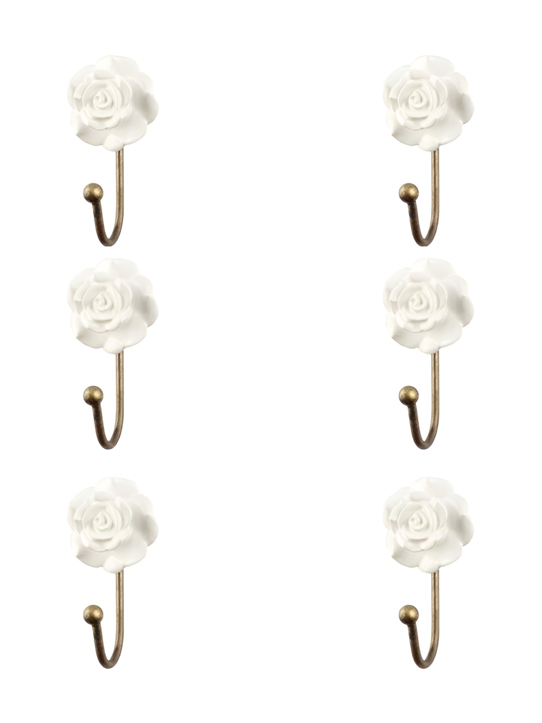 

IndianShelf White 6 Pieces Ceramic Rose Flower Key Hooks Door Hangers for Clothes