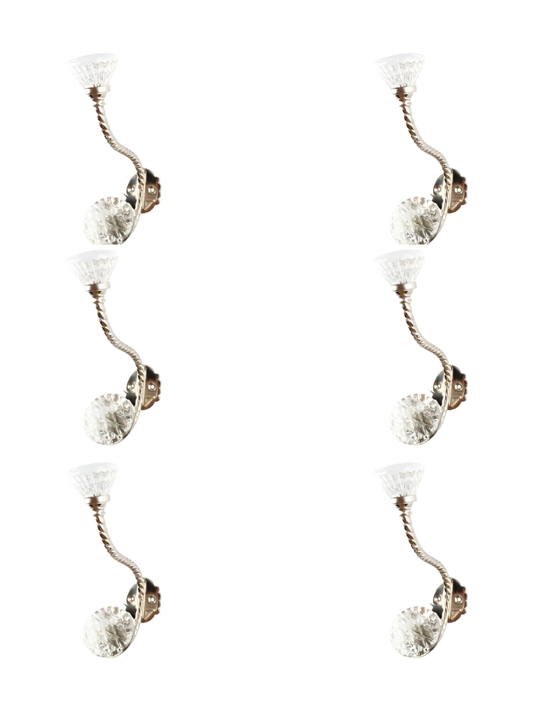 

IndianShelf Silver-Toned 6 Pieces Glass Fine Cut Key Hooks Door Hangers for Clothes, Transparent