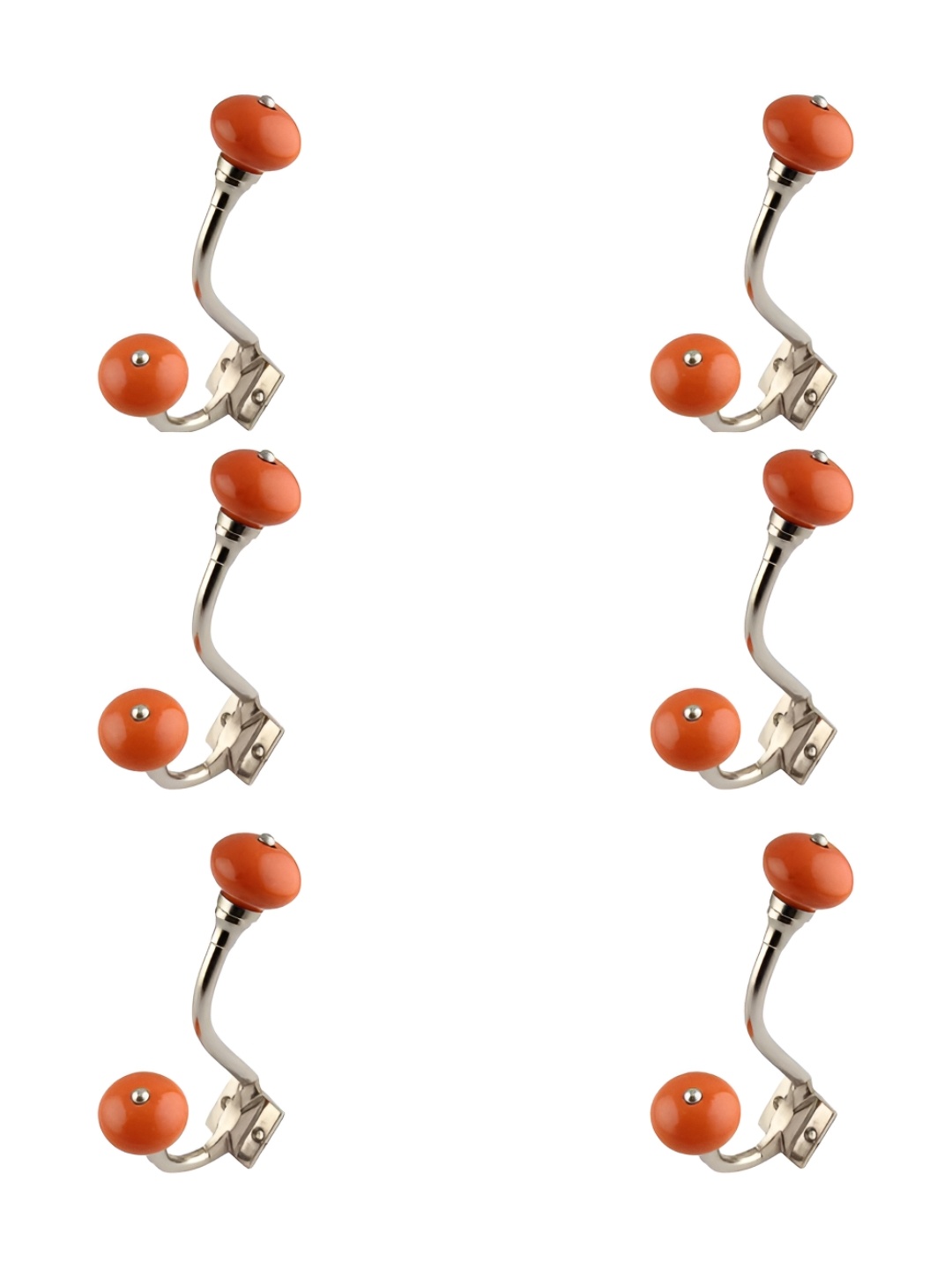 

IndianShelf Orange-Coloured and Silvertoned 6 Piece Ceramic Wall Hooks