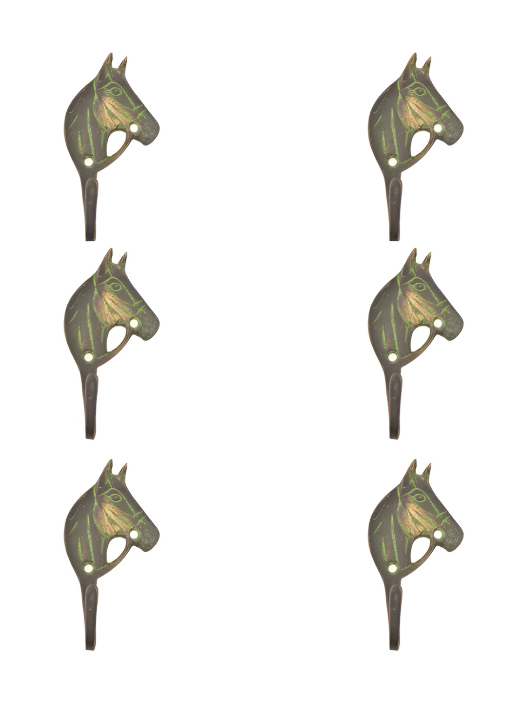 

IndianShelf Bronze and Yellow 6 Pieces Brass Horse Wall Hooks