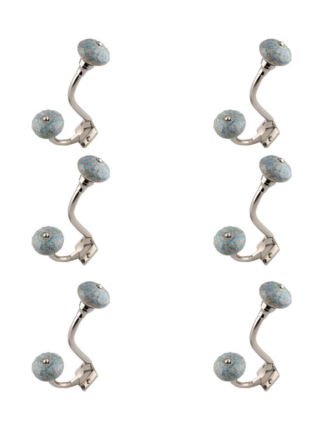 

IndianShelf Turquoise Blue 6 Pieces Crackle Ceramic Wall Hooks