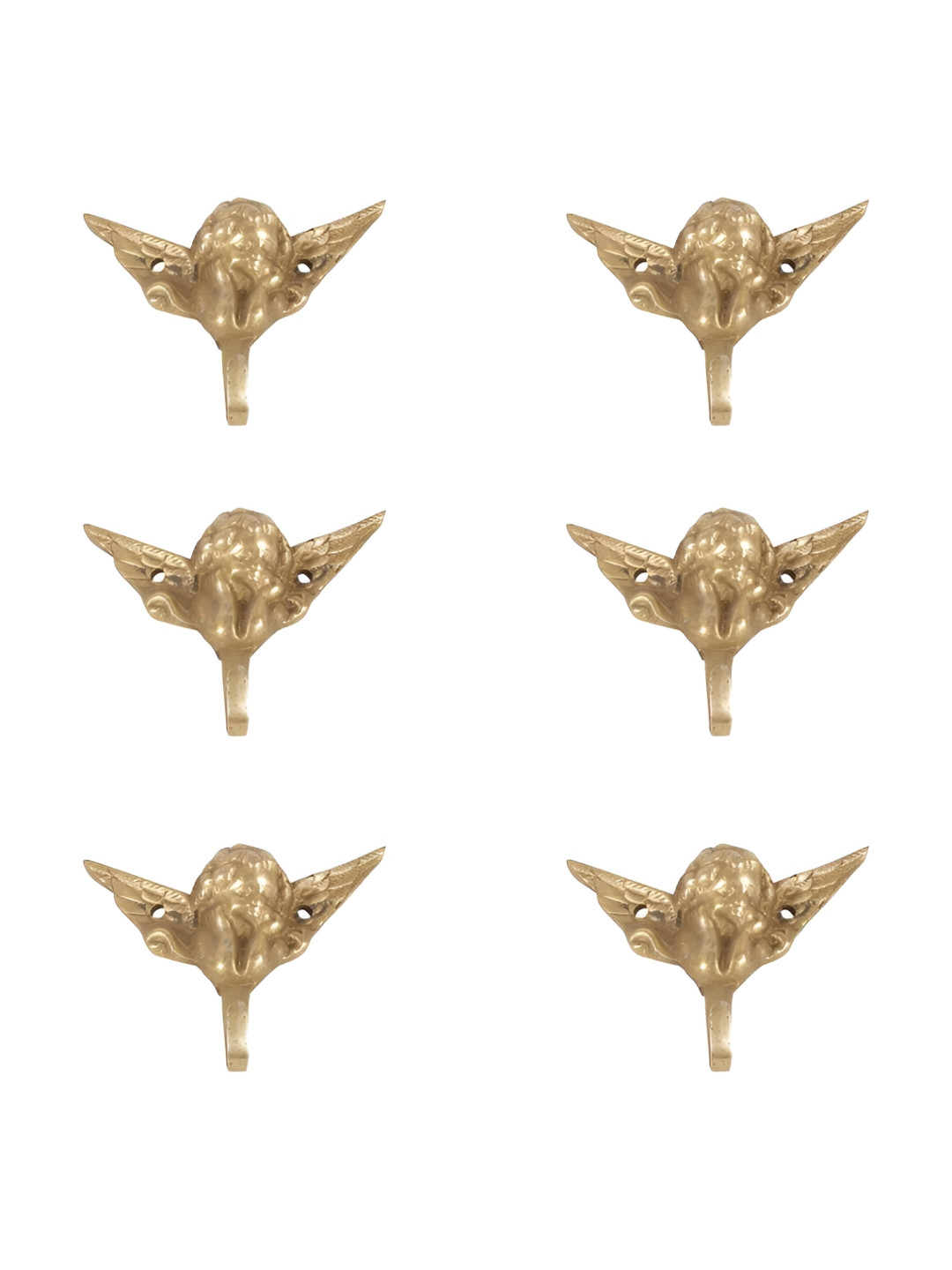 

IndianShelf Goldtoned 6 Pieces Brass Cherub Angel Wall Hangers, Gold