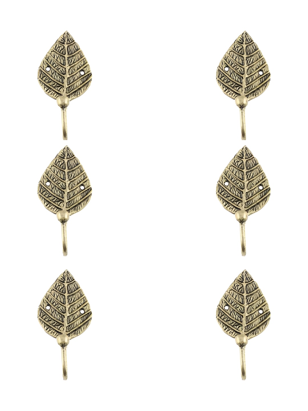 

IndianShelf Gold-Toned & Black 6 Pieces Leaf Brass Wall Hooks