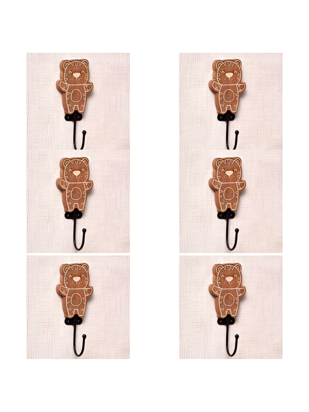 

IndianShelf Brown & White 6 Pieces Wood Tiger Door Hangers Wall Hooks