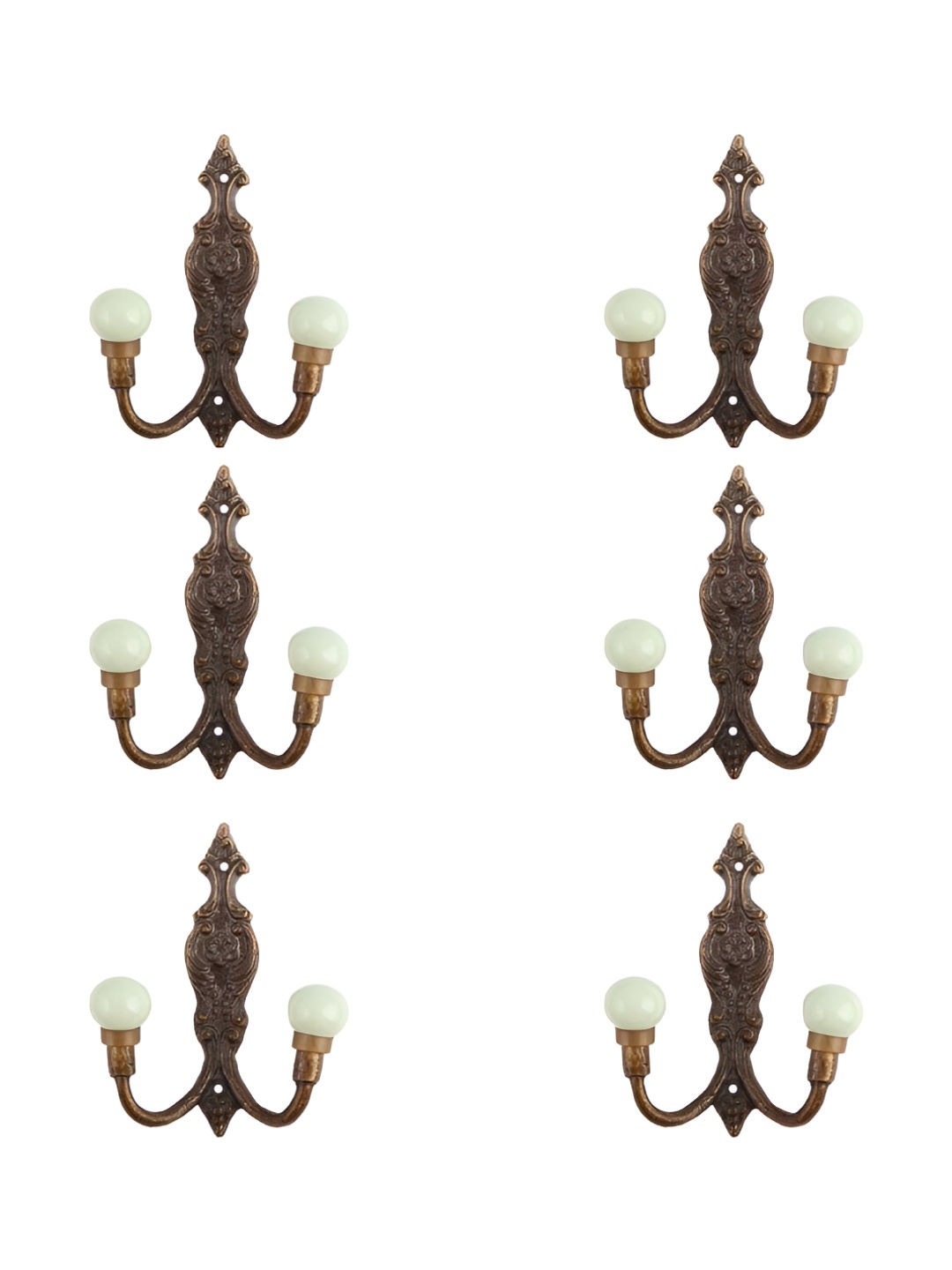 

IndianShelf Black & Green 6 Pieces Textured Ceramic Wall Hooks