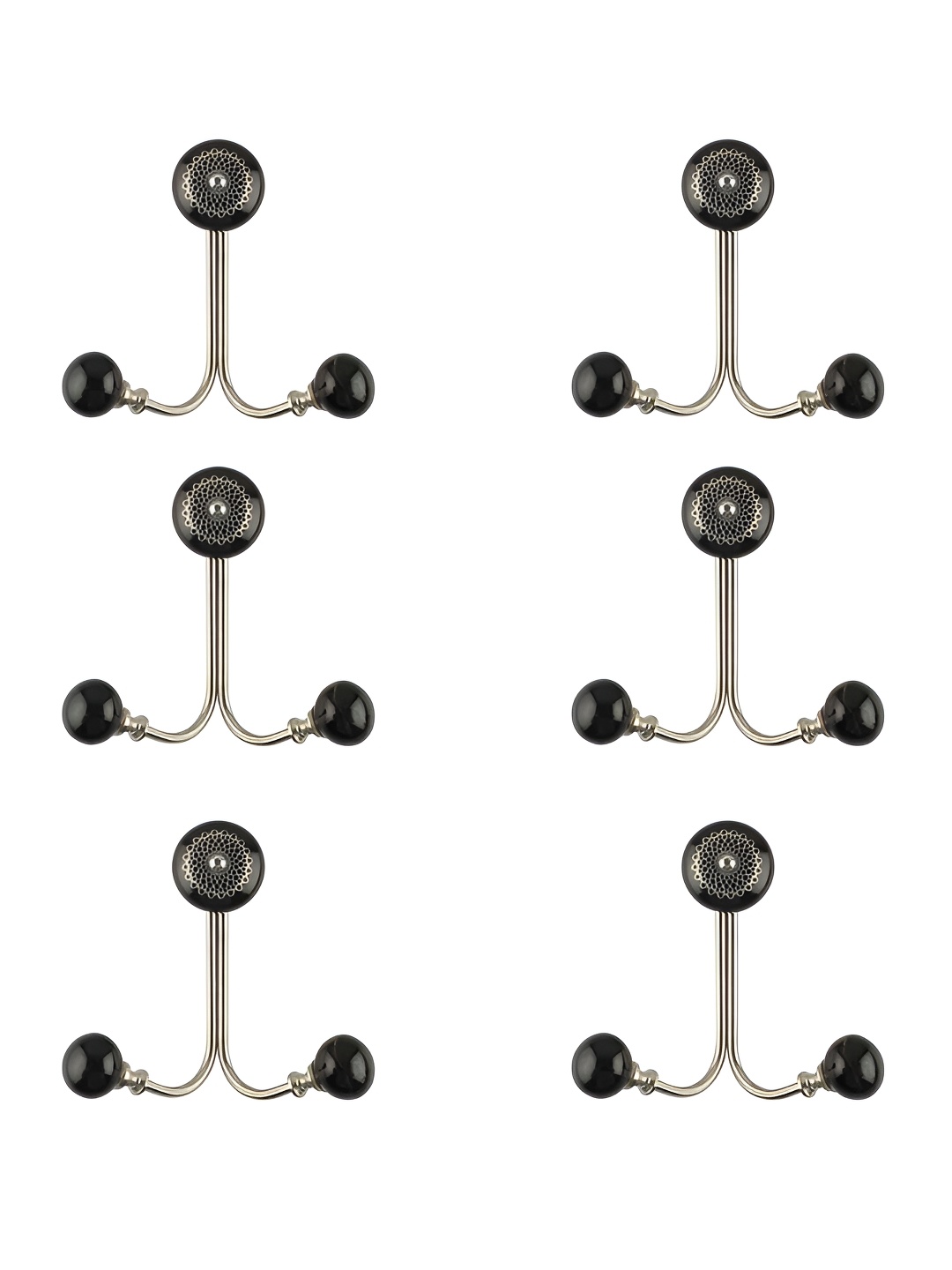 

IndianShelf Silver-Toned & Black 6 Piece Floral Ceramic Strewn Wall Hooks