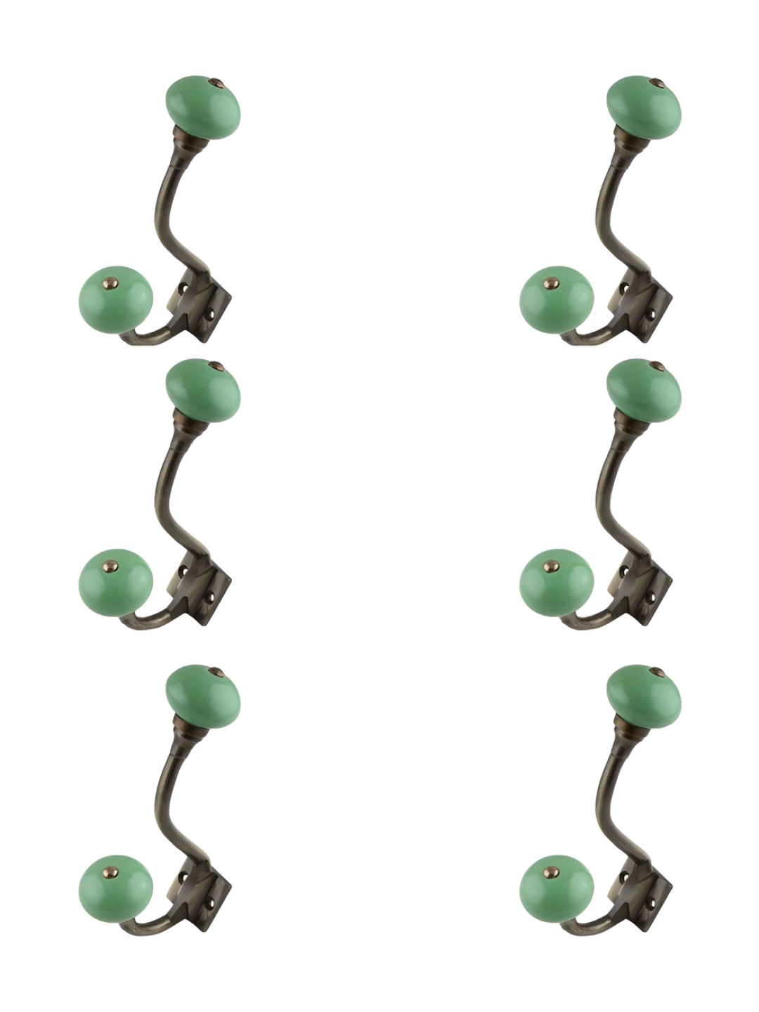 

IndianShelf Black & Green 6 Pieces Ceramic Wall Hooks
