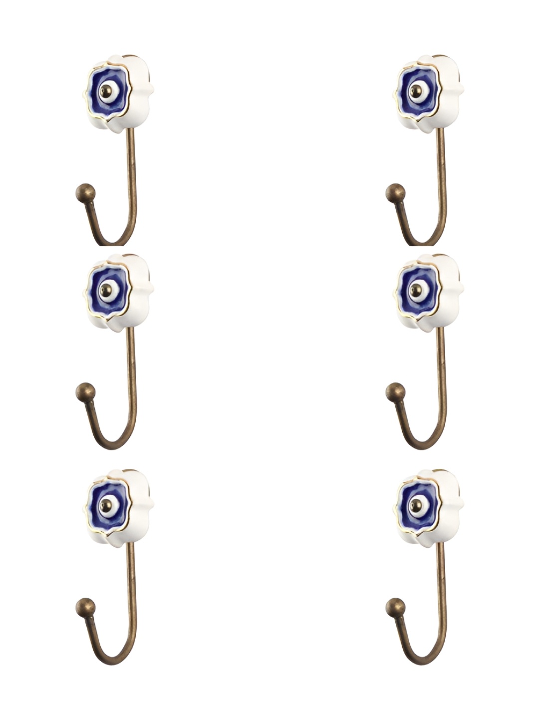 

IndianShelf White and Blue 6 Piece Ceramic Floral Textured wall Hooks