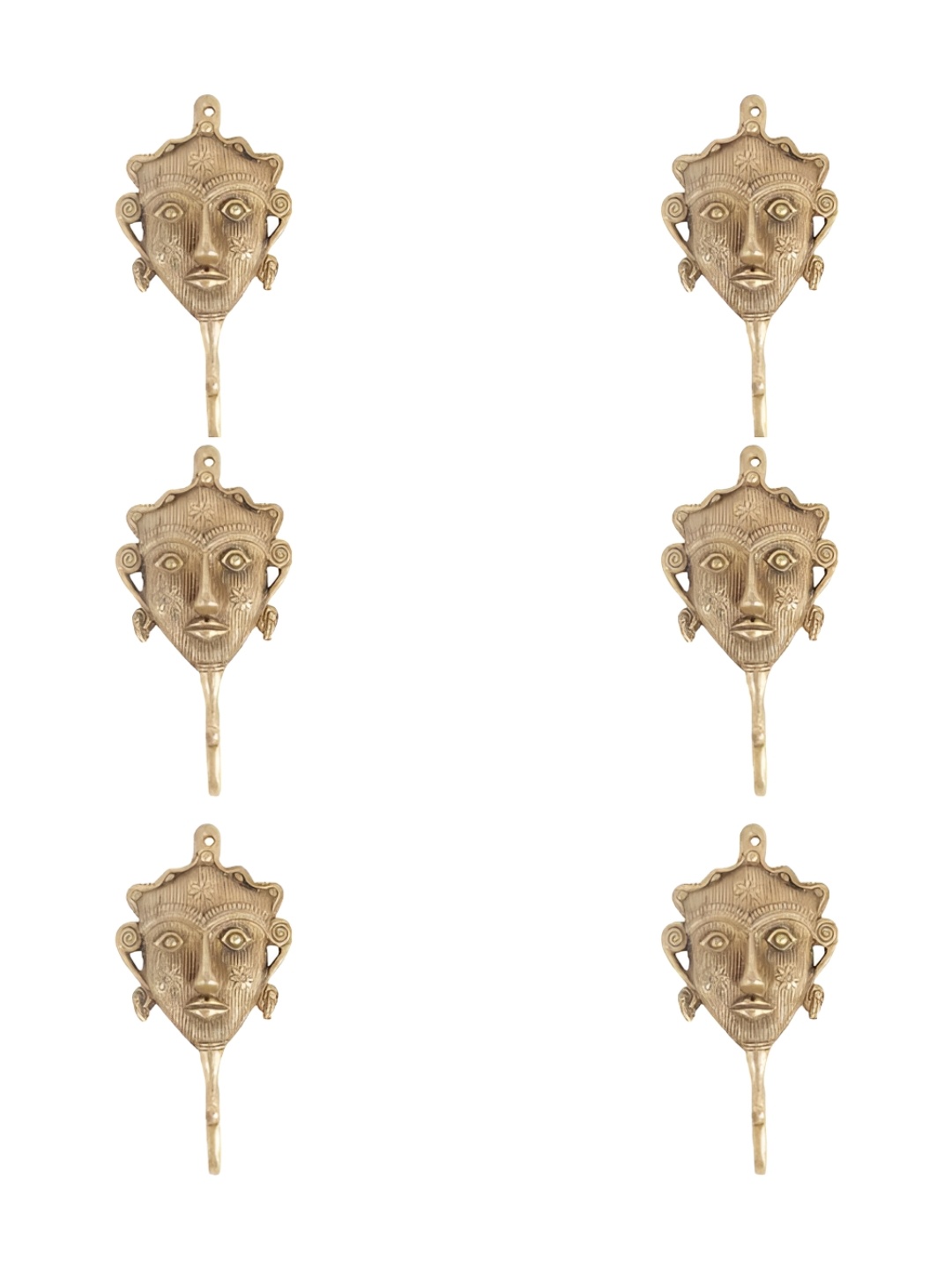 

IndianShelf Gold-Toned 6 Pieces Brass Tribal Woman Face Key Hooks