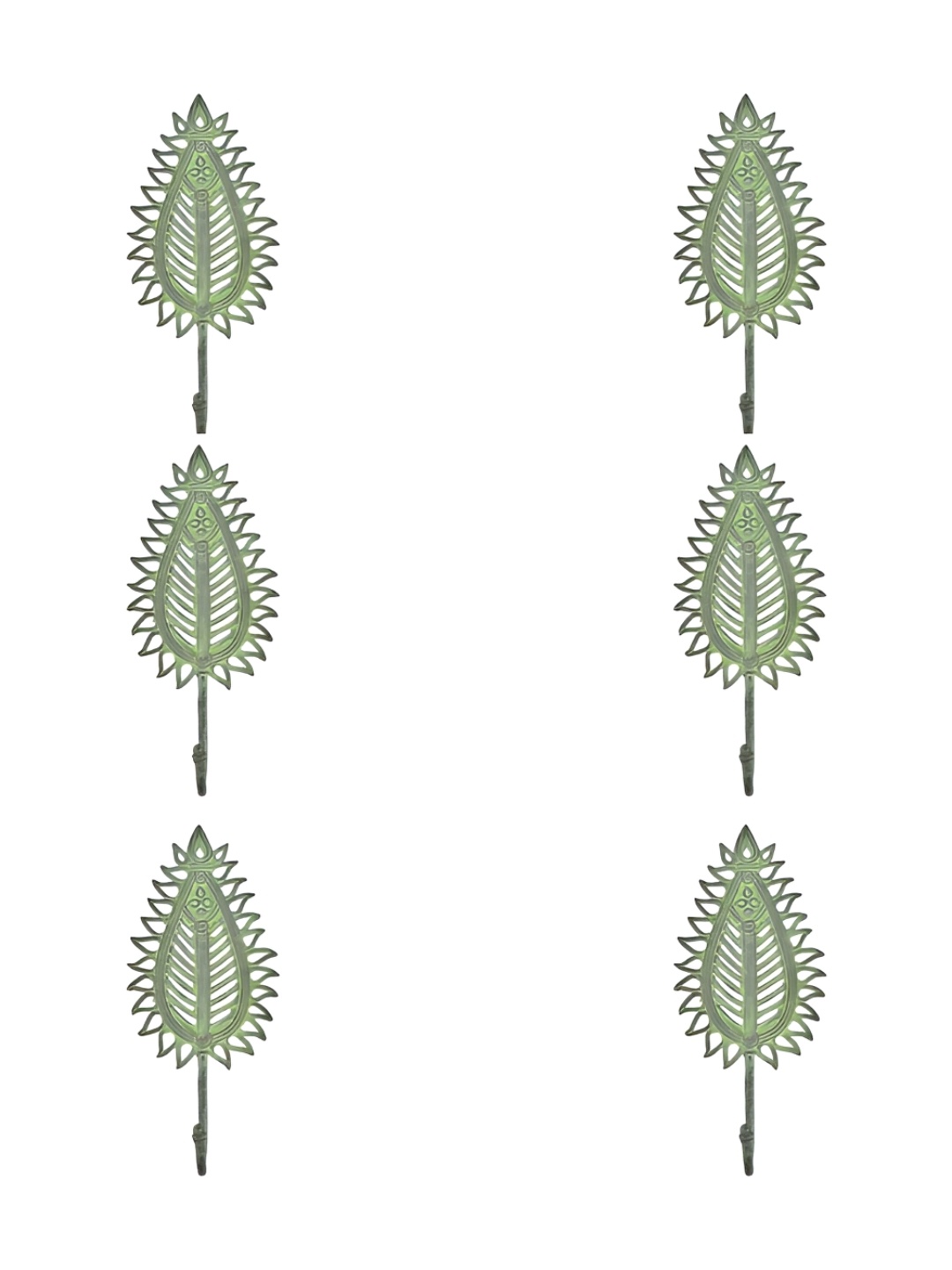 

IndianShelf Green & Black 6 Pieces Brass Leafy Flower Cloth Hanger for Wall Key Holders
