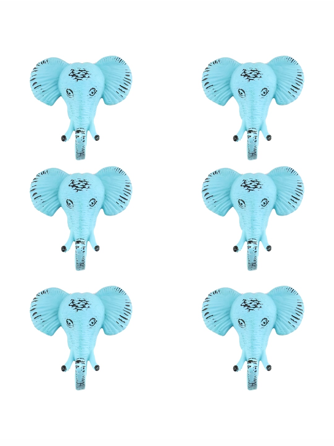

IndianShelf Turquoise Blue 6 Pieces Elephant Iron Etched Wall Hooks