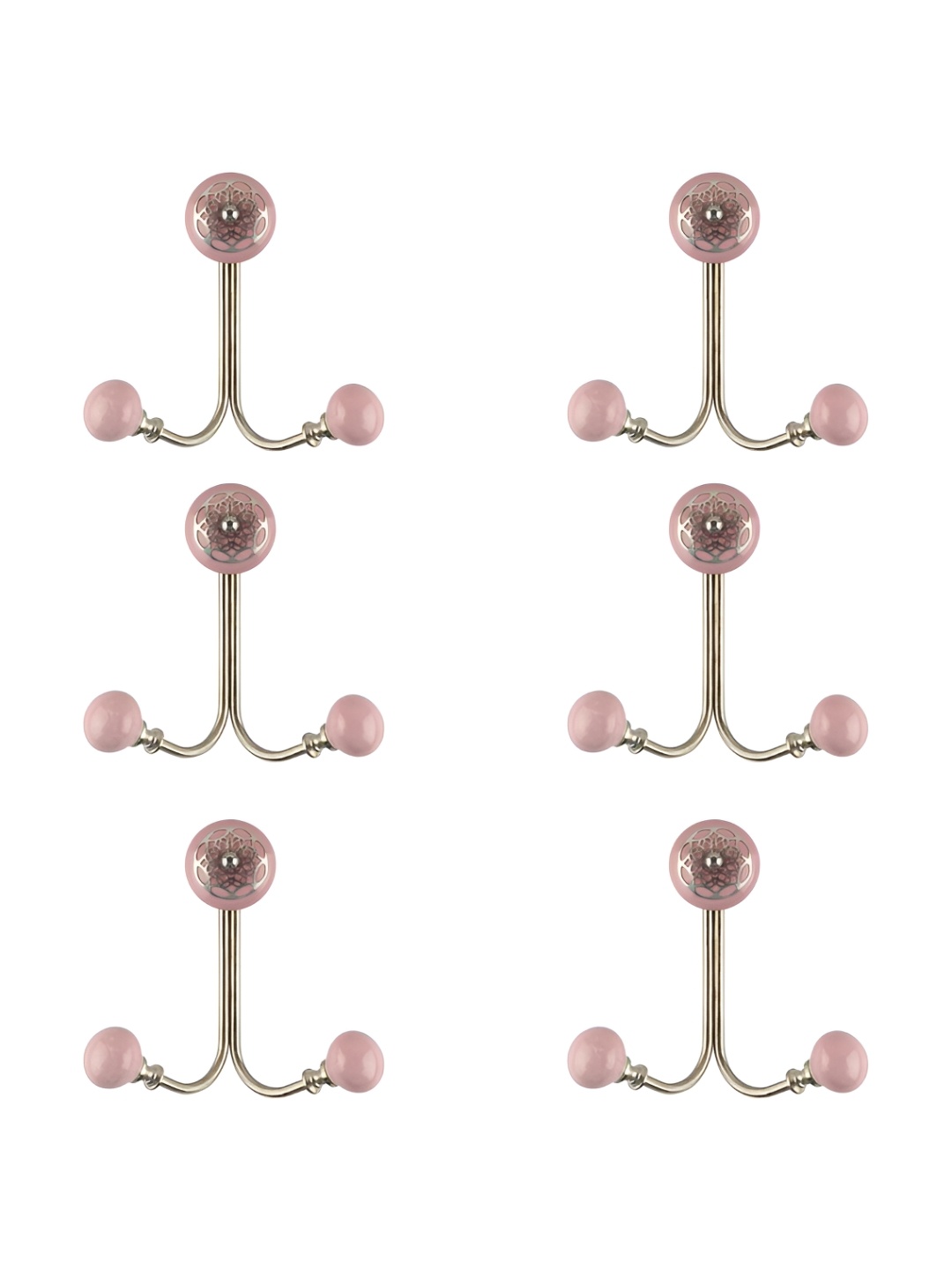 

IndianShelf Silver-Toned & Pink 6 Pieces Floral Ceramic Strewn Wall Hooks
