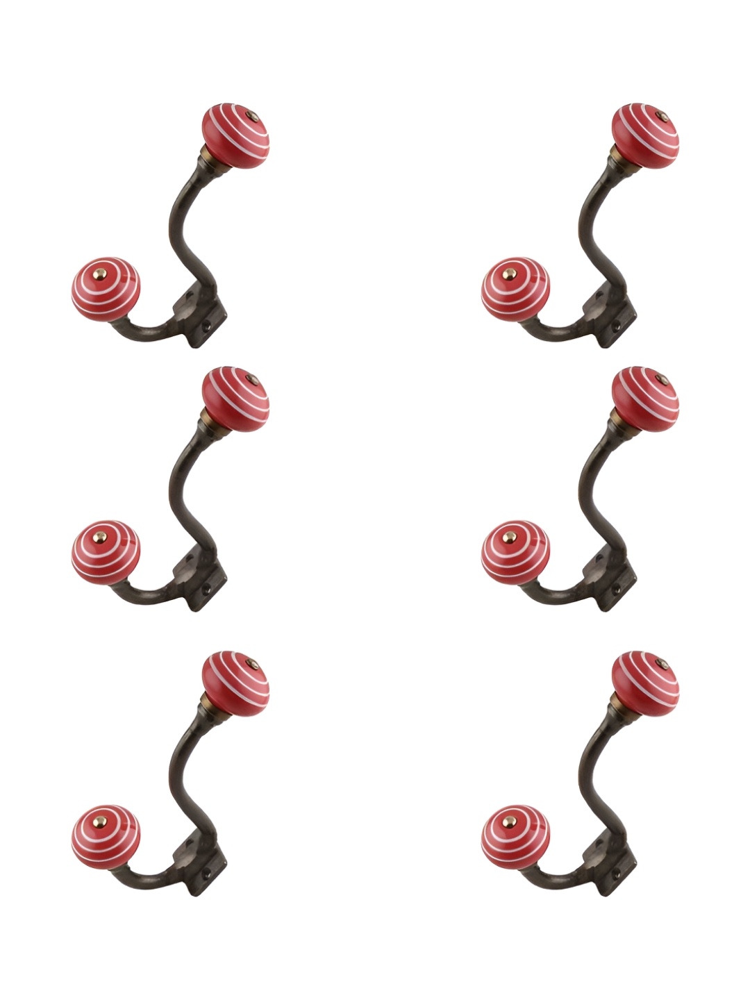 

IndianShelf Brown & Red 6 Pieces Ceramic Stripe Wall Mounted Hooks