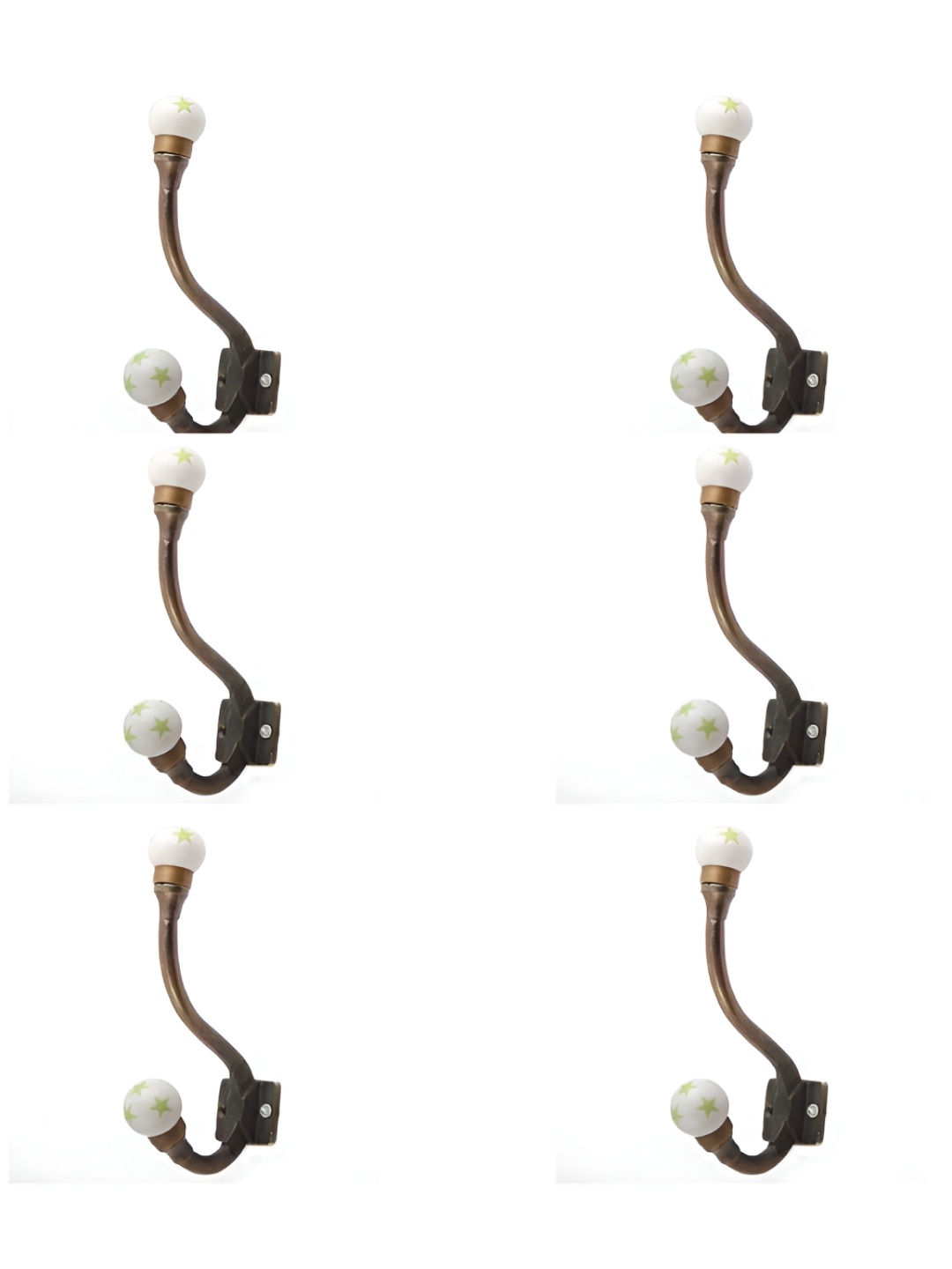 

IndianShelf Green & Brown 6 Pieces Ceramic Star Hooks