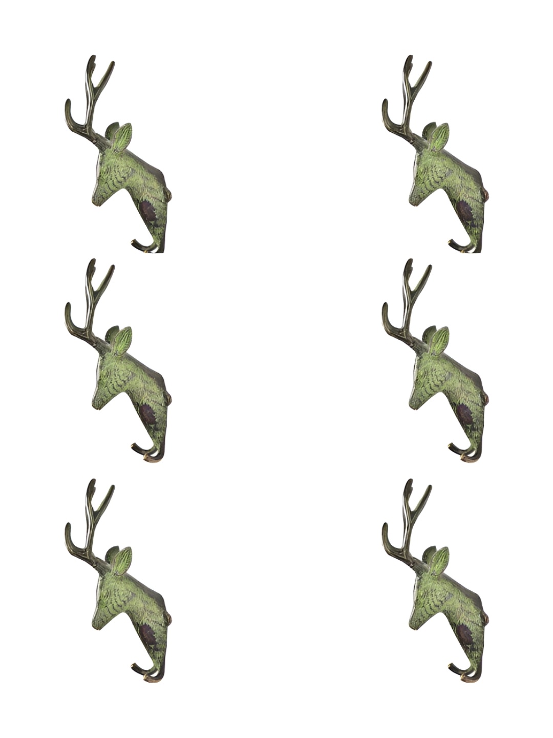 

IndianShelf Black & Green 6 Pieces Deer Brass Wall Hooks