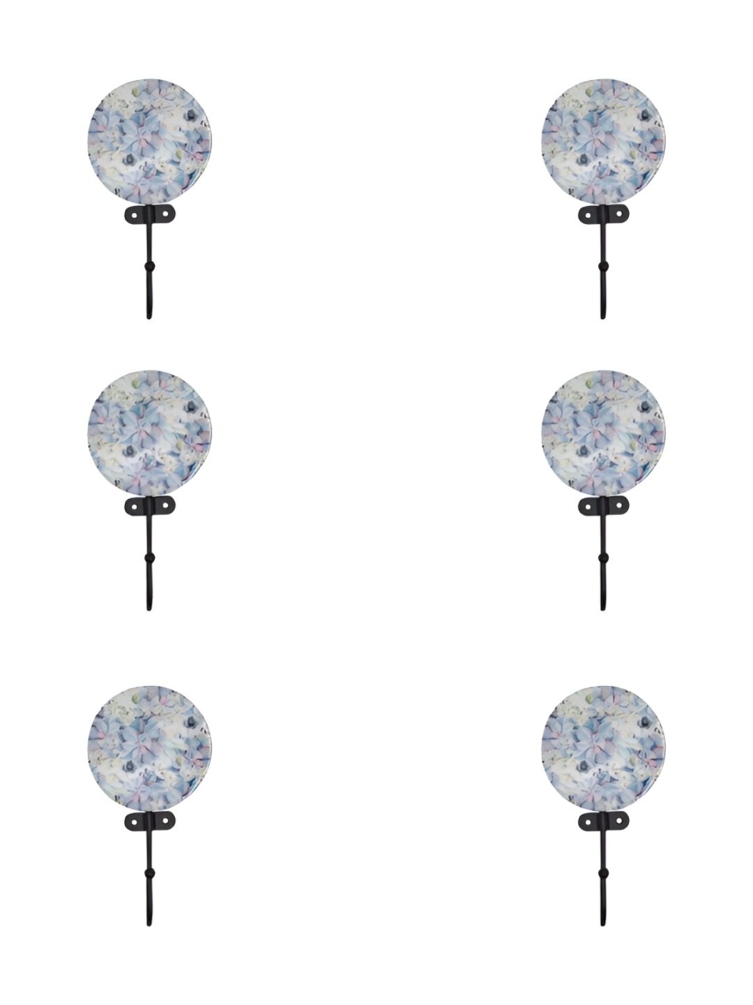

IndianShelf White and Blue 6 Pieces Resin Floral Printed Wall Hooks