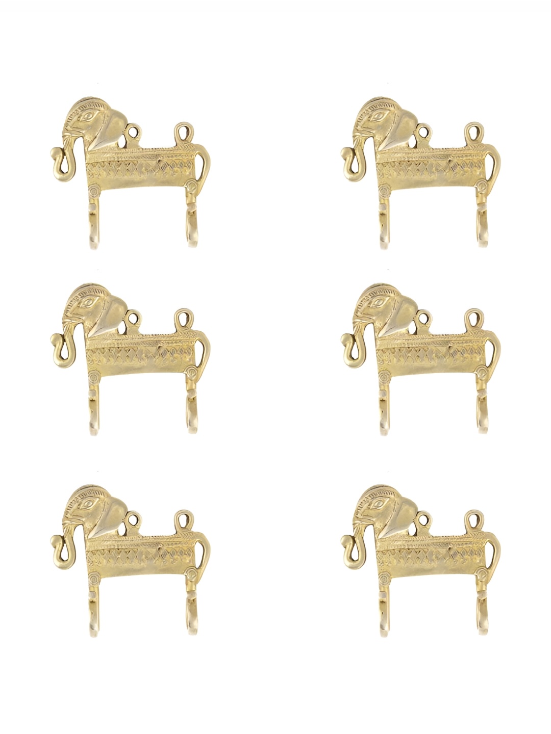 

IndianShelf Gold-Toned 6 Pieces Brass Elephant With Trunk Motif Key Hooks
