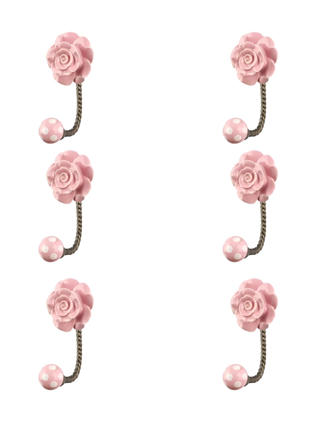 

IndianShelf Pink 6 Pieces Ceramic Flower Textured Wall Hooks