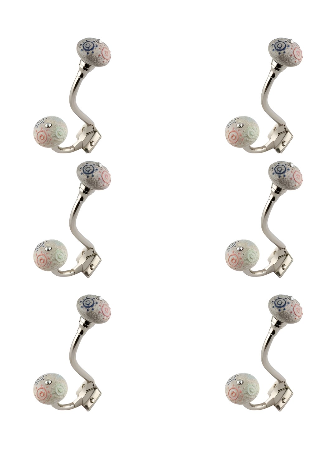 

IndianShelf White & Pink 6 Pieces Ceramic Crackle Cloth Hanger for Wall Coat Hooks