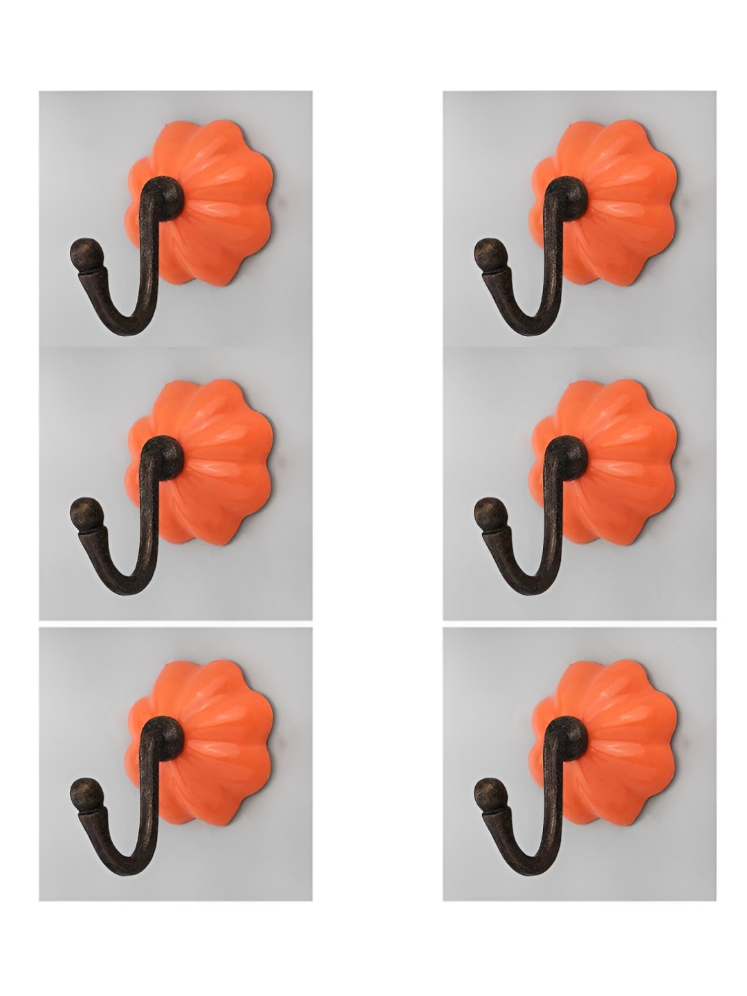 

IndianShelf Orange 6 Pieces Ceramic Melon Wall Hooks