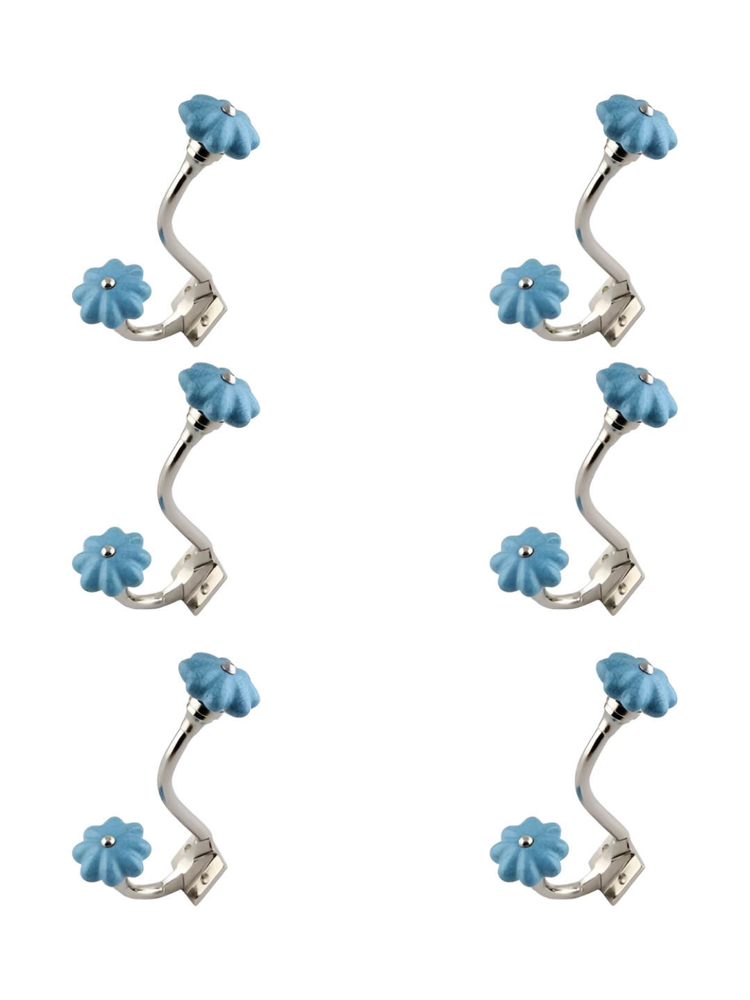 

IndianShelf Turquoise Blue and Silvertoned 6 Pieces Ceramic Crackle Wall Hooks