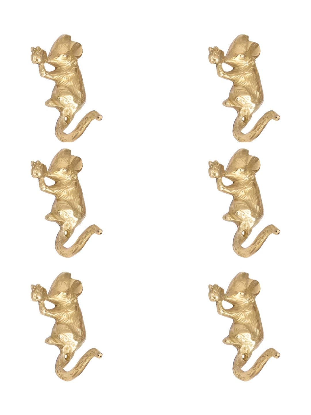 

IndianShelf Goldtoned 6 Pieces Brass Rat Wall Hooks, Gold