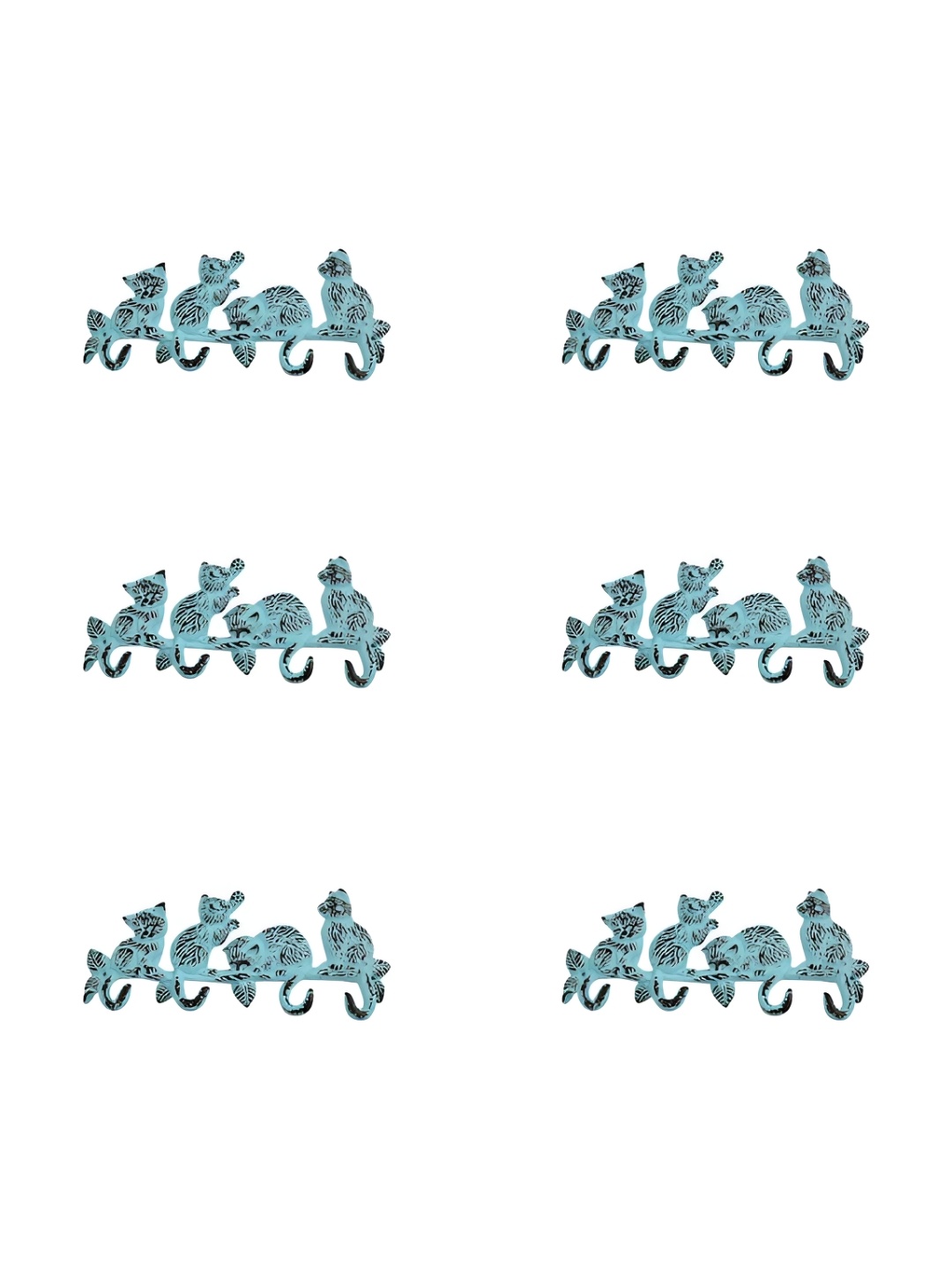 

IndianShelf Turquoise Blue & Black 6 Pieces Cat Iron Wall Hooks