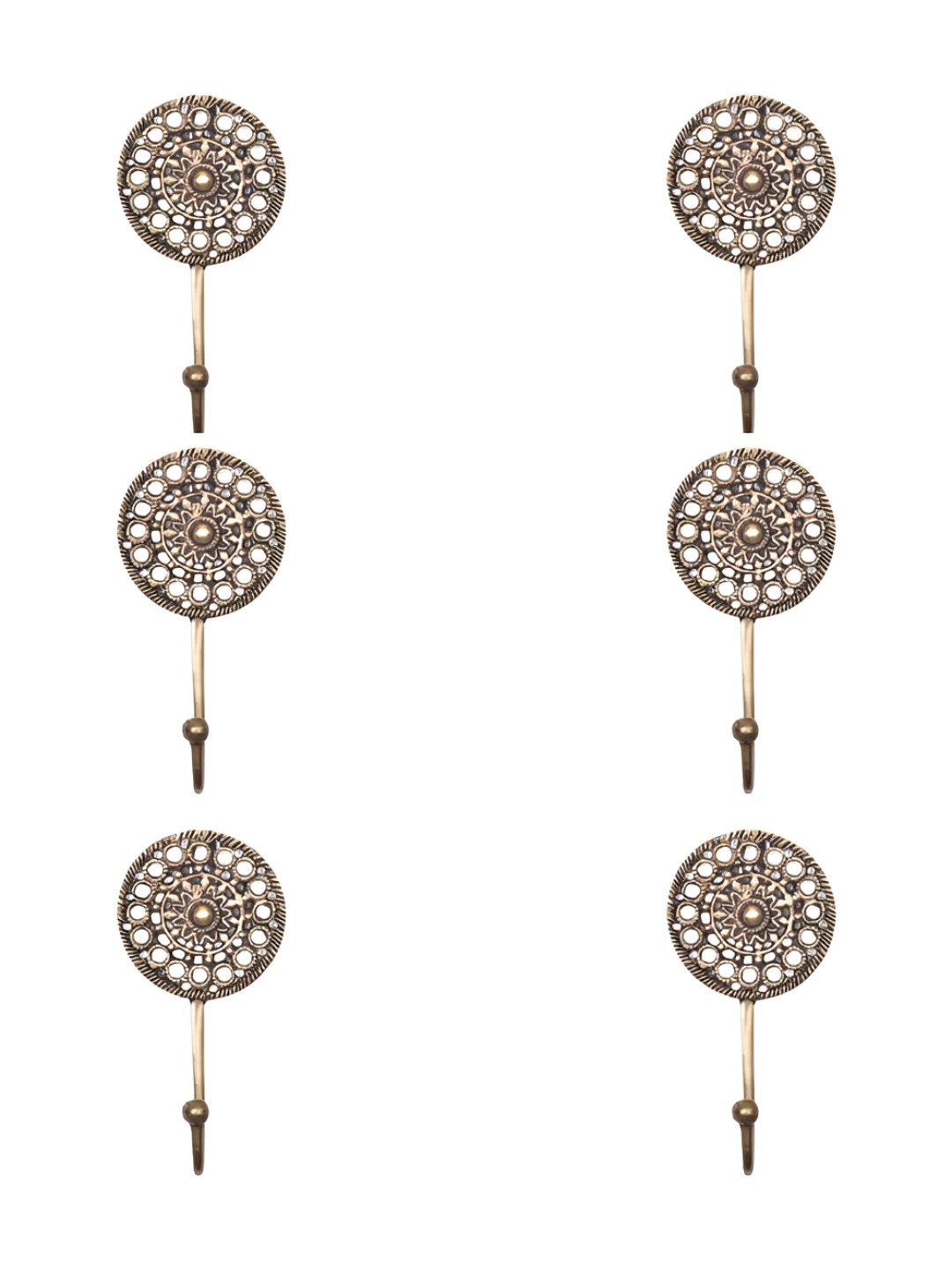 

IndianShelf Gold-Toned 6 Pieces Brass Round Floral Key Hooks Kitchen Hanger