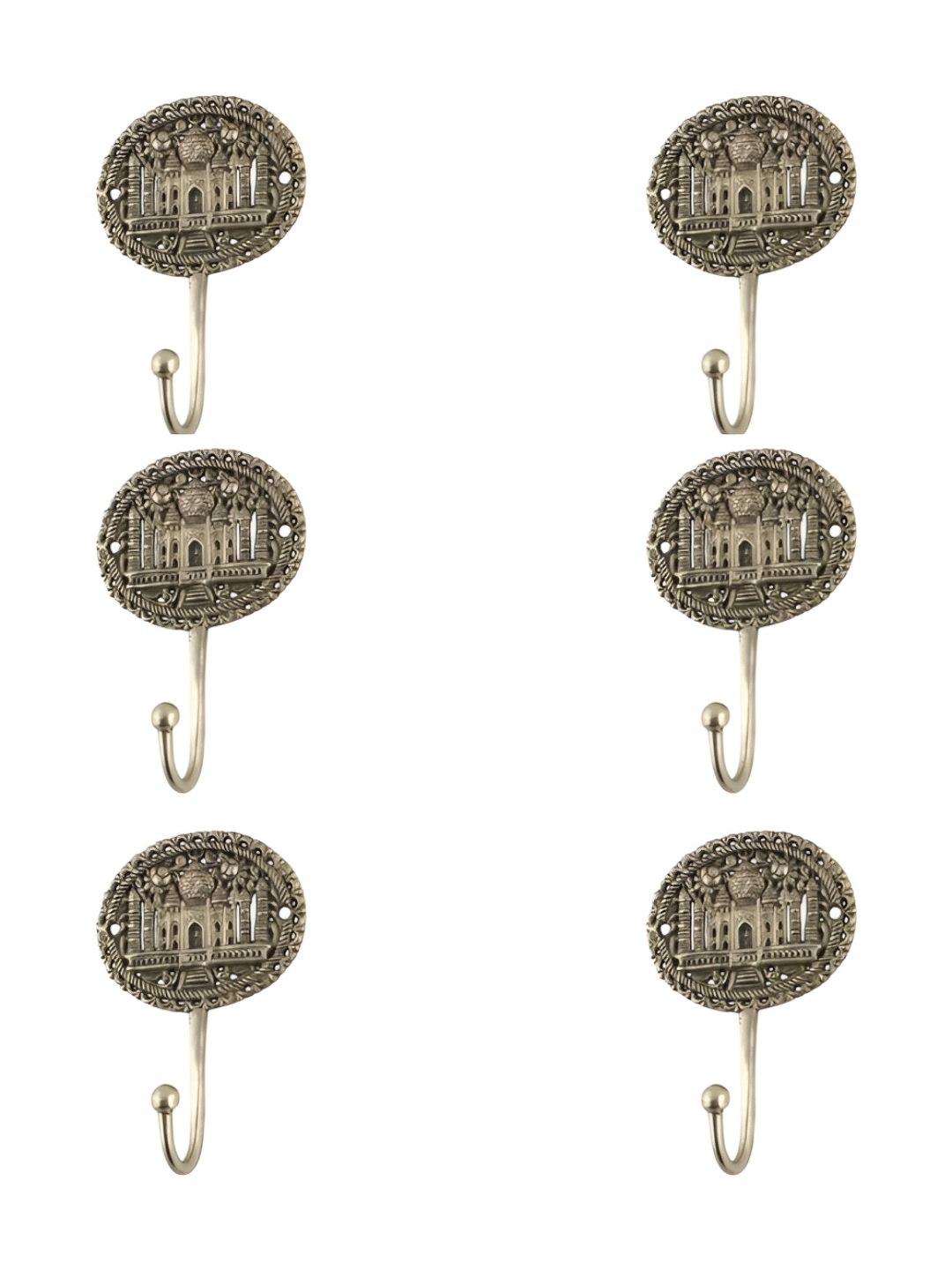 

IndianShelf Gold-Toned & Black 6 Pieces Taj Mahal Brass Wall Hooks