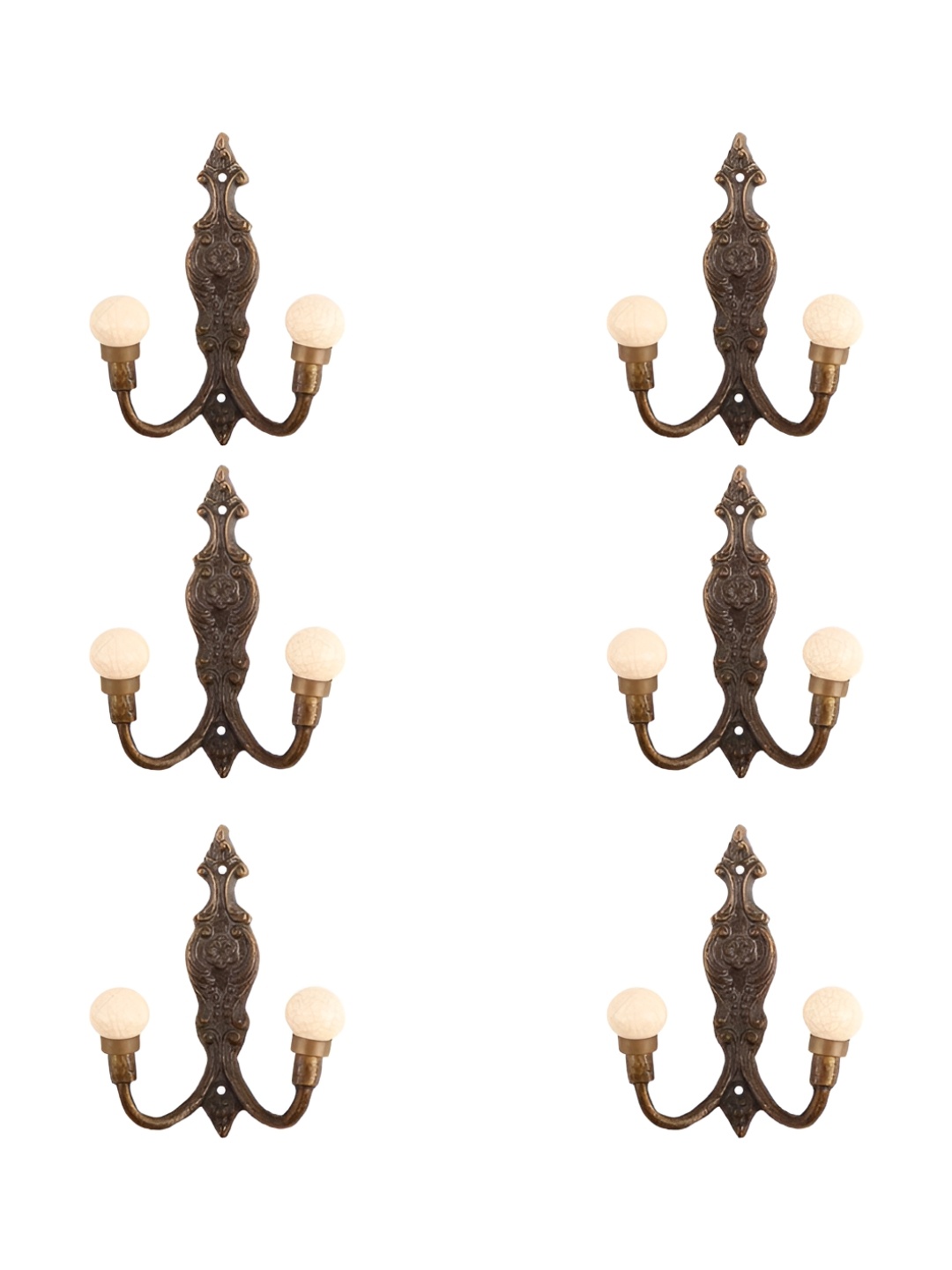 

IndianShelf Cream-Coloured & Brown 6 Pieces Ceramic Crackle Wall Hooks