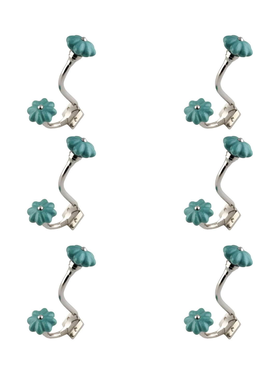 

IndianShelf Sea Green 6 Pieces Ceramic Crackle Door Hangers Wall Hooks