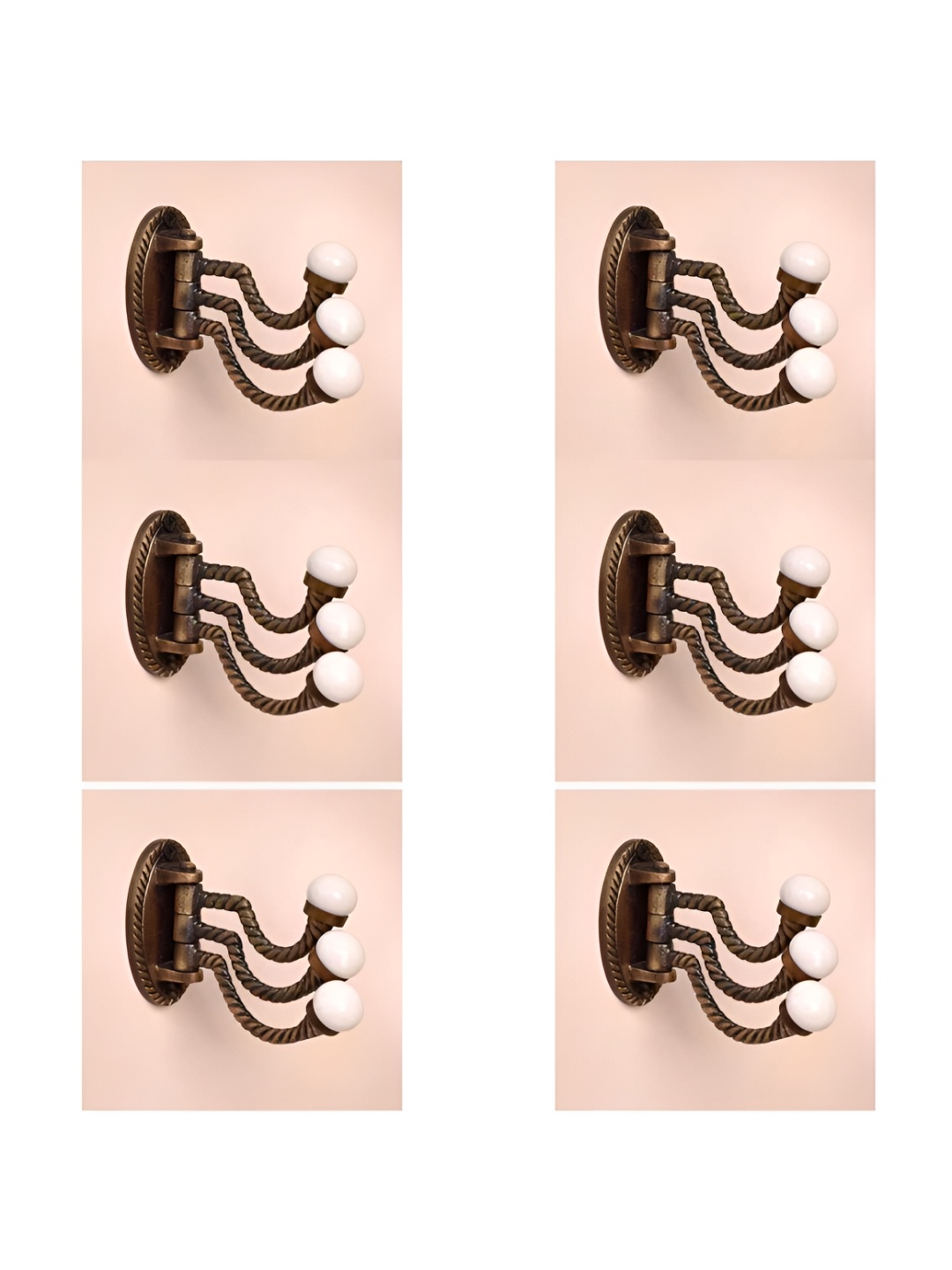 

IndianShelf Bronze and White 6 Piece Ceramic 3 Holds Wall Hooks