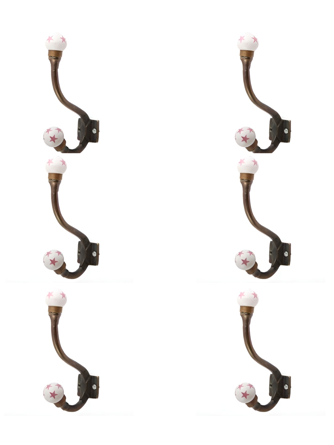 

IndianShelf Pink & Brown 6 Pieces Ceramic Star Cloth Hangers Wall Hooks