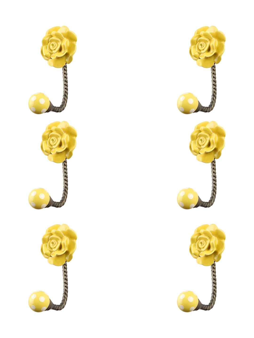 

IndianShelf Grey & Yellow 6 Pieces Floral Ceramic Wall Hooks