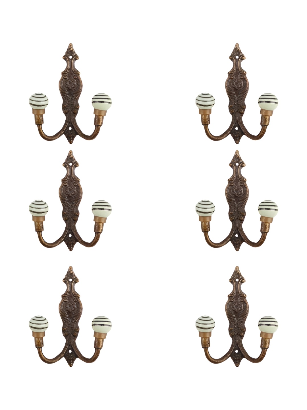 

IndianShelf Black & White 6 Pieces Spiral Printed Ceramic Wall Hooks