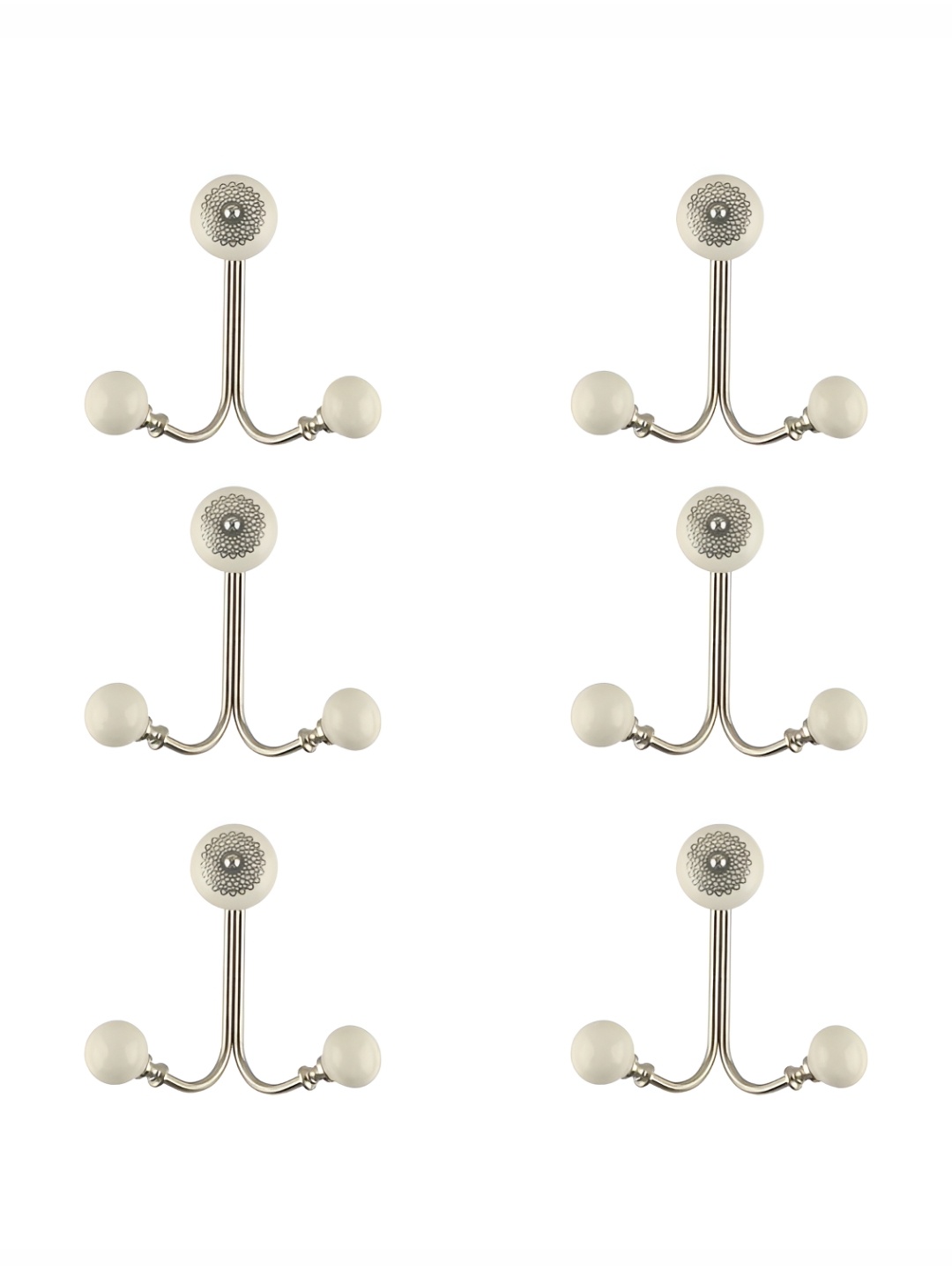 

IndianShelf Cream-Coloured 6 Pieces Ceramic Strewn Hangers Wall Mounted Key Hooks