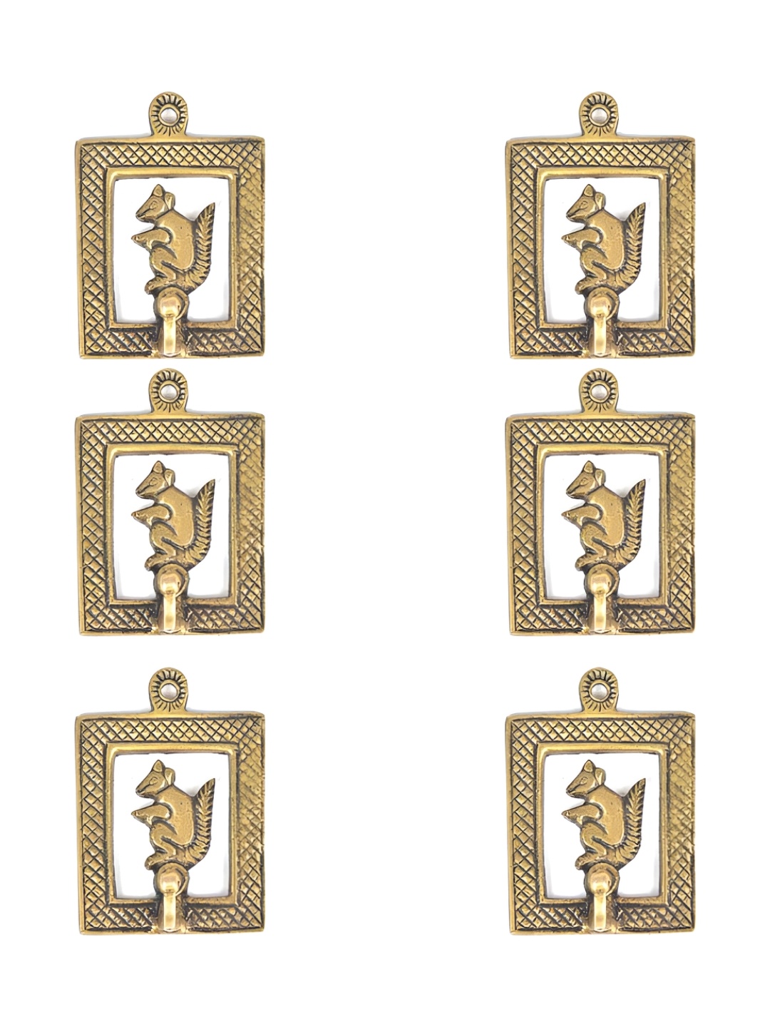 

IndianShelf Gold-Toned 6 Pieces Brass Squirrel Wall Mounted Hooks
