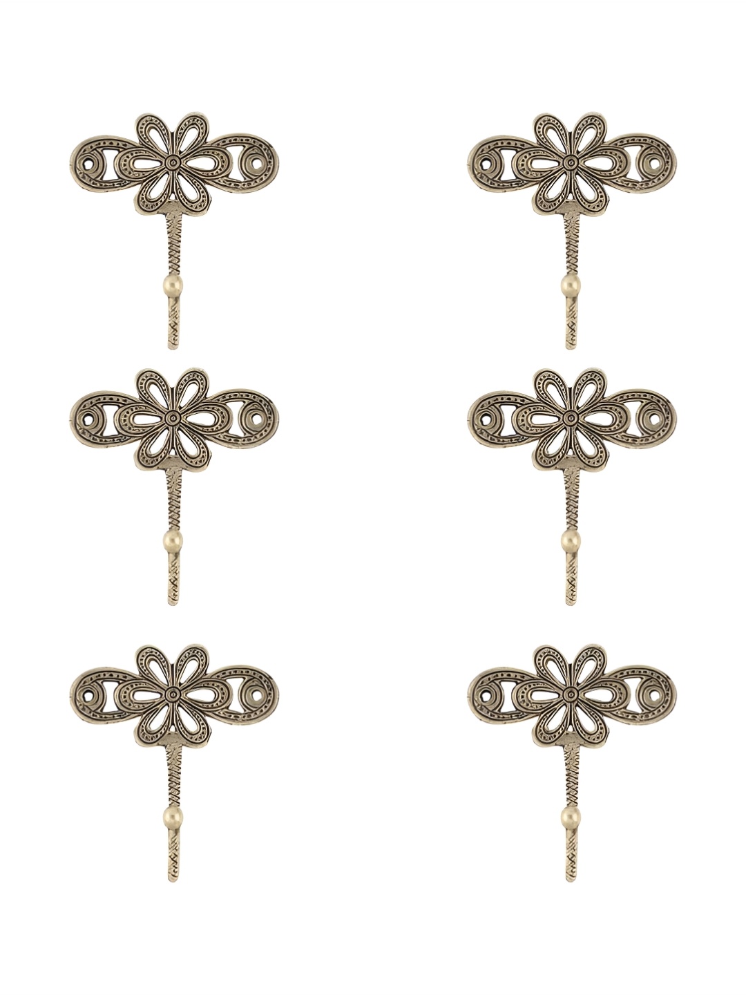 

IndianShelf Gold-Toned & Black 6 Pieces Floral Brass Wall Hooks