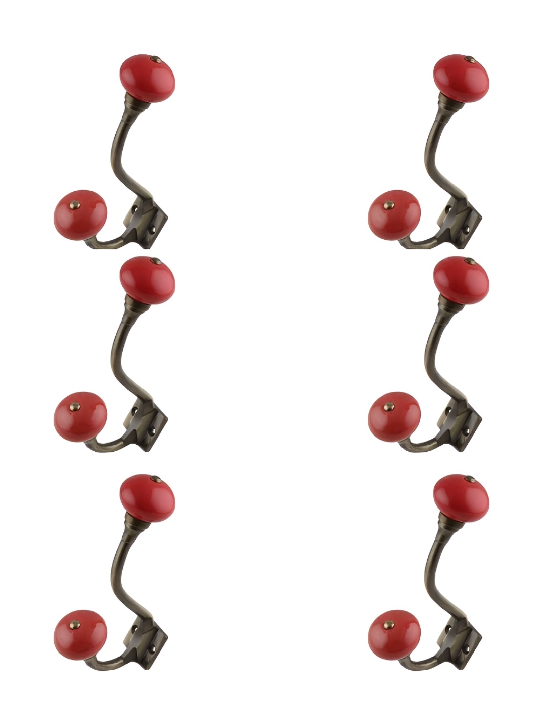 

IndianShelf Red and Bronze 6 Pieces Ceramic Wall Hooks