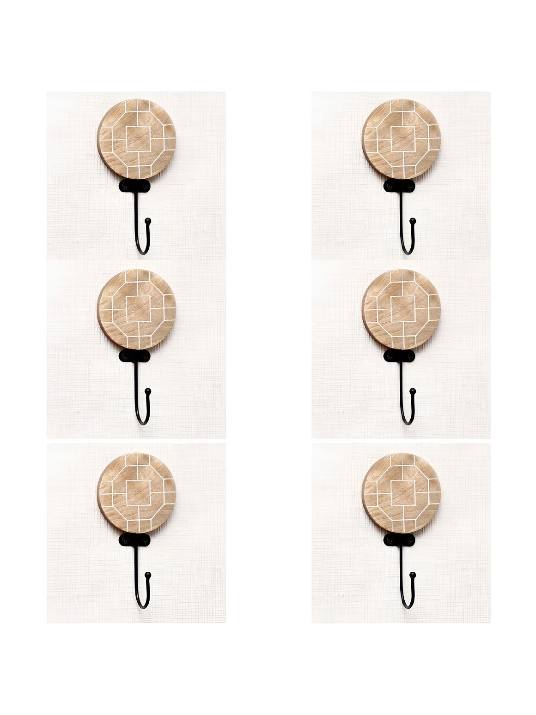 

IndianShelf Brown & Black 6 Pieces Geometric Printed Wooden Wall Hooks