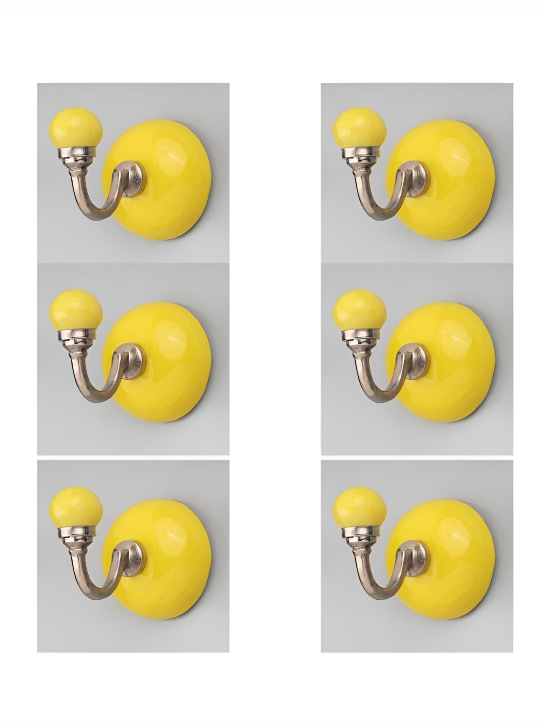 

IndianShelf Yellow 6 Pieces Ceramic Coat Hooks Wall Hangers