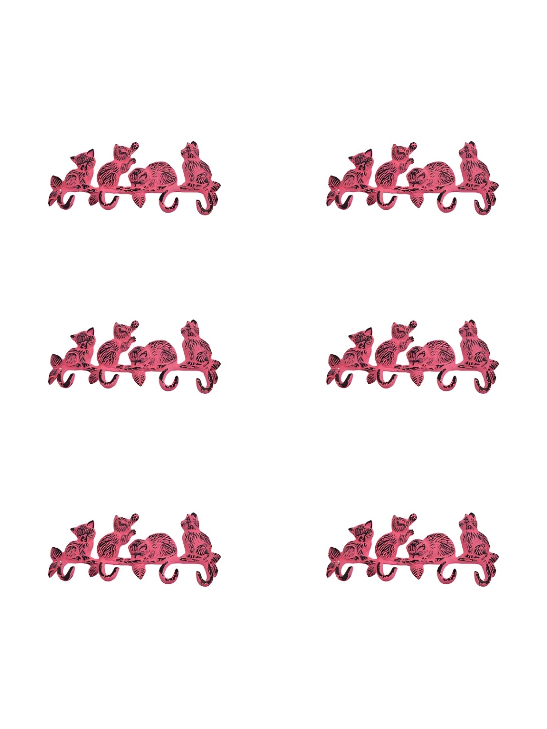 

IndianShelf Pink and Black 6 Pieces Iron Cat Wall Hooks