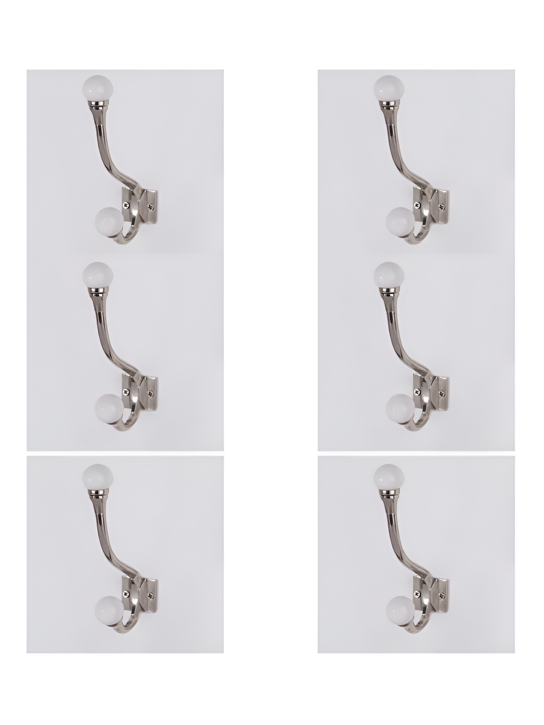 

IndianShelf Silver-Toned & White 6 Pieces Ceramic Wall Hooks
