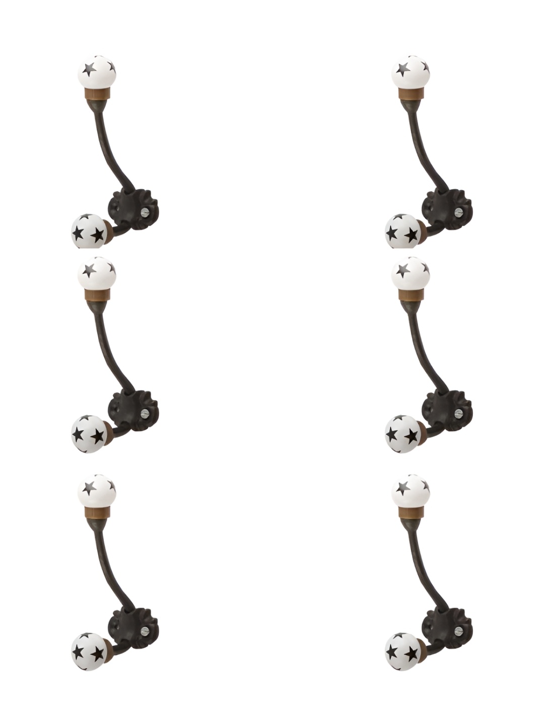 

IndianShelf Black 6 Pieces Star Ceramic Wall Hooks