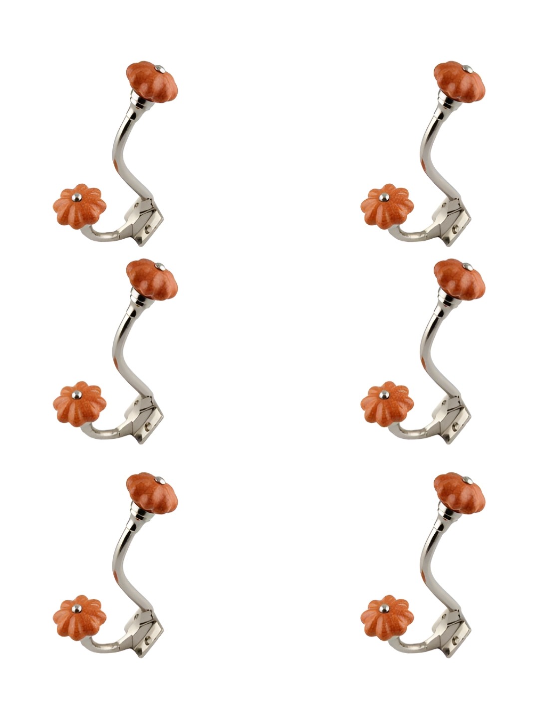 

IndianShelf Silver Toned & Orange Colored 6 Pieces Printed Ceramic Wall Hooks
