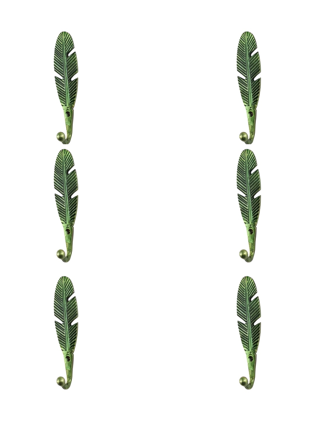 

IndianShelf Green 6 Piece Feather Textured Iron Wall Hooks