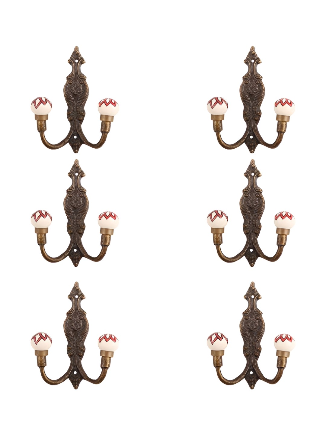 

IndianShelf Black & White 6 Pieces Floral Printed Ceramic Wall Hooks