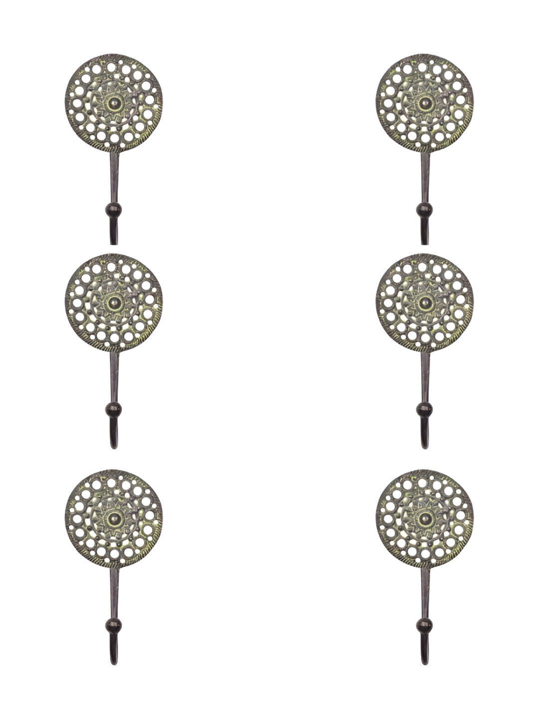 

IndianShelf Bronze and Yellow 6 Piece Brass Round Floral Wall Hooks