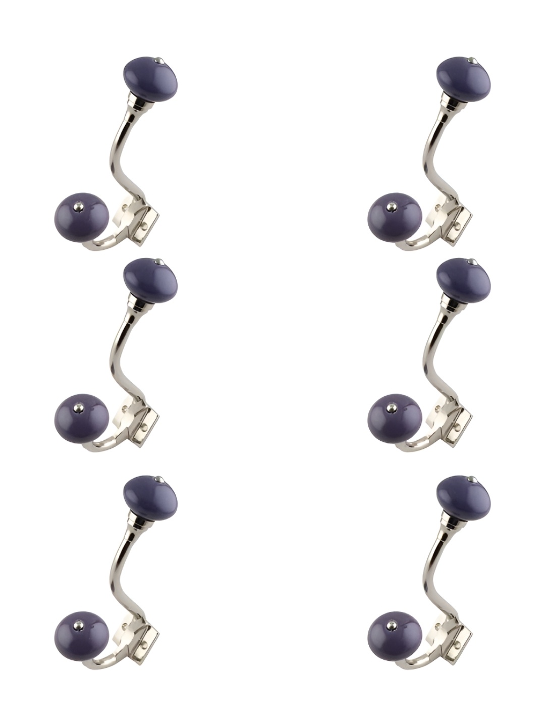 

IndianShelf 6 Piece Ceramic Solid Wall Hooks Cloth Hanger, Purple